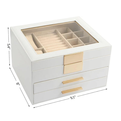 Krishyam® Clear Lid Jewelry Box,3 Layers Jewelry Organizer with 2 Drawers Large Multi-Functional Jewelry Storage Box for Necklace Earrings Bracelets Rings
