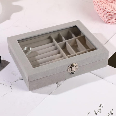 KriShyam® Jewelry Boxes with Glass Lids, 9 Grids Jewelry Storage Organizer Jewelry Box Women Travel Jewelry Box, Necklace Earrings Ring Jewelry Box, Clear Jewelry Storage Box