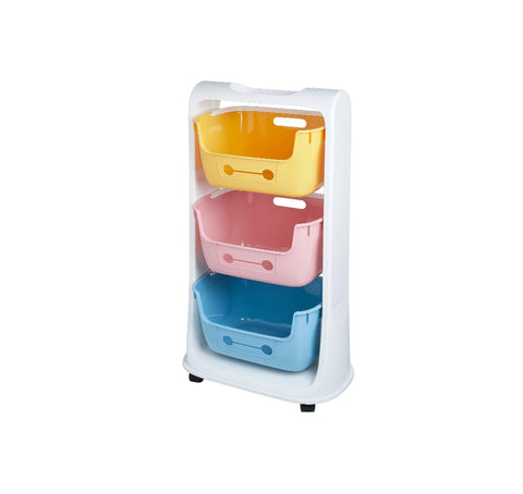 KRISHYAM® 3-Tier Kids Toy Storage Organizer Rack with Wheels | Dual-Tone Plastic Toy Shelf with Removable Bins for Toys, Books & Stationery (3-Tier Kids Basket (Glossy Finish)