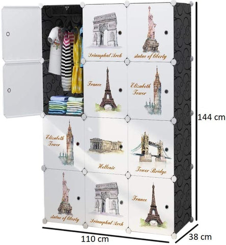 KriShyam ® 12 Door Plastic Sheet Wardrobe Storage Rack Closest Organizer for Clothes Kids Living Room Bedroom Small Accessories/bookcase/toys