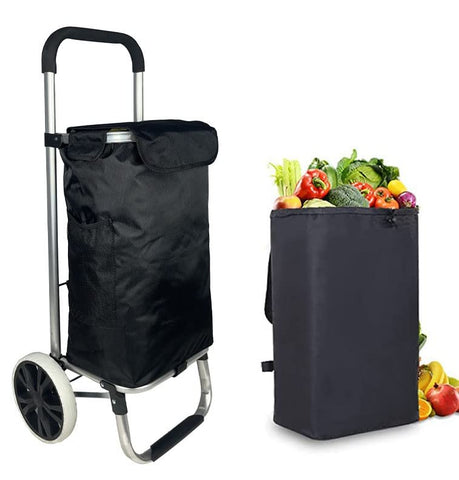 KriShyam®  Folding Shopping Trolley Grocery Cart with Removable Waterproof Canvas Bag and Super Wheels Loading Portable Utility Cart (Black)