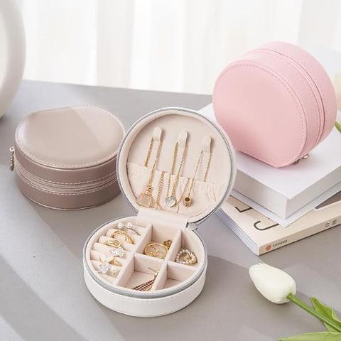 KriShyam® PU Leather Portable Travel Wedding Jewelry Box, Mini Jewelry Traveling Organizer Storage Holder Boxes for Rings Earrings Necklace Bracelet Bangle Watch Travel Accessories