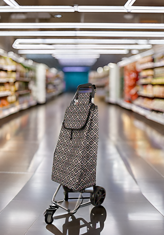 KriShyam® Foldable Shopping Trolley cart Shopping Trolley Bag and Removable Bag with Handle and 2 Wheels for Groceries,Fruits & Vegetables cart/Basket (2 Wheel White Print)