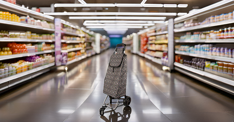KriShyam® Foldable Shopping Trolley cart Shopping Trolley Bag and Removable Bag with Handle and 2 Wheels for Groceries,Fruits & Vegetables cart/Basket (2 Wheel White Print)