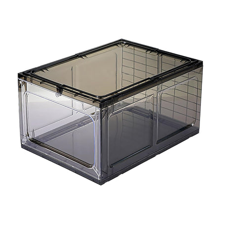 KRISHYAM® Drop Front Shoe Box with Clear Door,1 pack Plastic Shoe Boxes Stackable,Thicken & Sturdy Organizer Containers For Sneakers,Fit up to US Size 12(13.5”x 10.5”x 7.4”) (Set of 1, Black,White