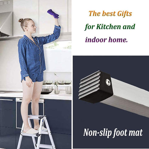 KriShyam®  Step Stool Telescoping Ladder Stepstool Folding 4 Step Ladder Stool with Double-Side Pedal - Aluminum Alloy Stepladders for Household, Kitchen Office Outdoor Indoor Garden Stepladder