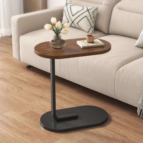 KRISHYAM® C-Shaped Side Table for Sofa & Bed, Wood Finish Bedside End Table with Metal Frame, Compact Laptop Coffee Snack Table for Living Room, Bedroom & Office, 40 x 28 x 55 cm, Brown & Black