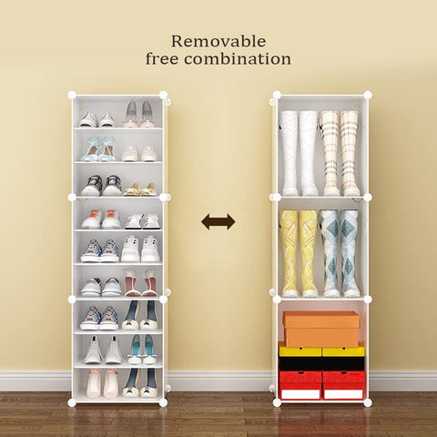 Krishyam® Portable Shoe Rack Organizer, Plastic Cube Storage 18 Pair Tower 9 Steps Plastic Shoe Rack (9 Shelves, DIY(Do-It-Yourself))