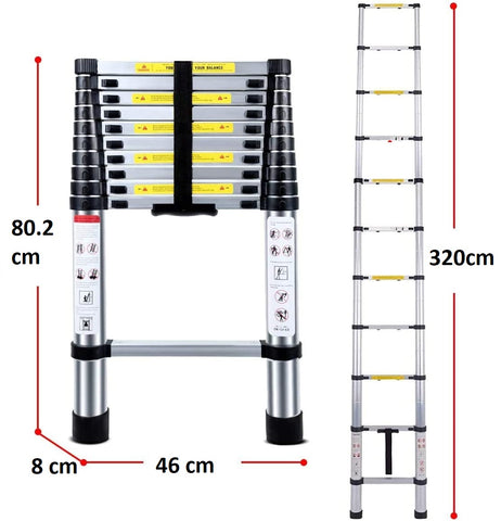 KriShyam® Portable Ultra-Stable Aluminium Folding Compactor Household and Outdoor Purpose, Large, 11-Steps Telescopic Ladder 3.2 Meter (10.5 Feet)