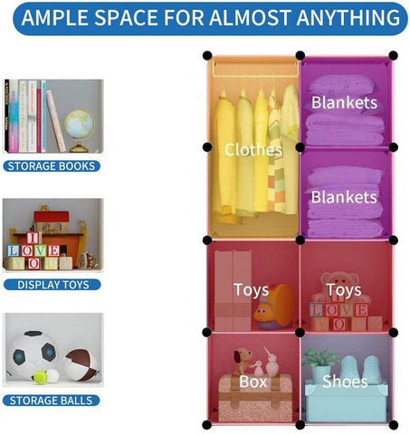 KriShyam ® 8 Door Plastic Sheet Wardrobe Storage Rack Closest Organizer for Clothes Kids Living Room Bedroom Small Accessories/bookcase/toys