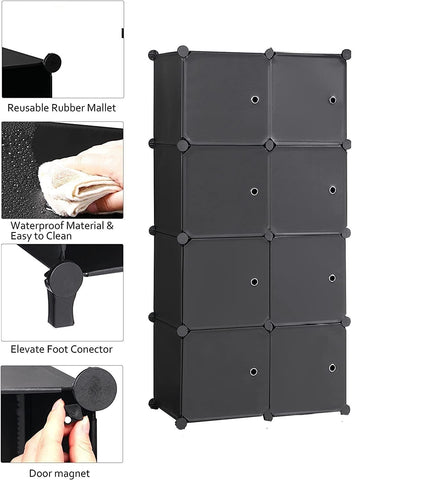 KriShyam ® 8 Door Plastic Sheet Wardrobe Storage Rack Closest Organizer for Clothes Kids Living Room Bedroom Small Accessories/bookcase/toys