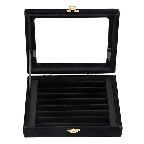 KriShyam® Women Velvet Glass Ring Earrings Jewellery Box Display Storage Showcase Holder Organizer,Ring Display Box Velvet Fabric Glass Tray Holder Storage Box Organizer (BLACK)