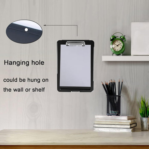 KriShyam® A4 Clipboard with Storage,Storage Clipboard with Clip,Slim Lightweight Plastic Study Writing Pad Foldable with Pen Holder & Document Compartment (Black, white, Pink)