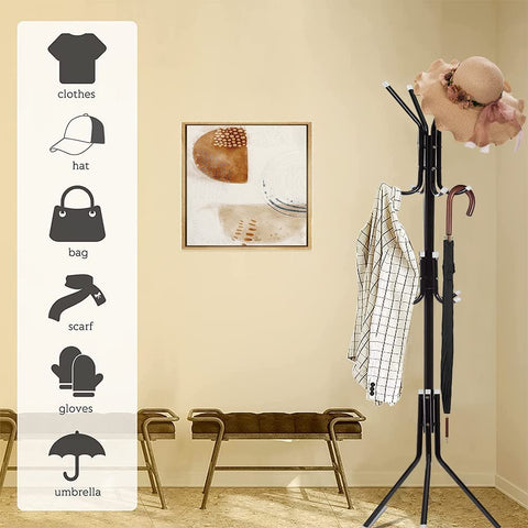 KriShyam® Coat Rack with 12 Hooks, 5.6ft Metal coat rack freestanding,Cloth stand Coat Tree Hats Hanger Holder for Purse, Scarf Rack, Jacket, Umbrella Tree Stand