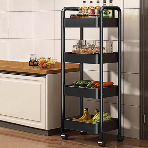 KRISHYAM® 4-Tier Metal Rolling Storage Trolley Cart with Wheels & Handle | Multipurpose Utility Organizer for Kitchen, Bathroom, Office & Salon | Heavy-Duty Steel (4-Layer Square)