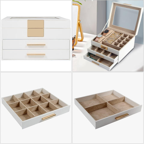 Krishyam® Clear Lid Jewelry Box,3 Layers Jewelry Organizer with 2 Drawers Large Multi-Functional Jewelry Storage Box for Necklace Earrings Bracelets Rings