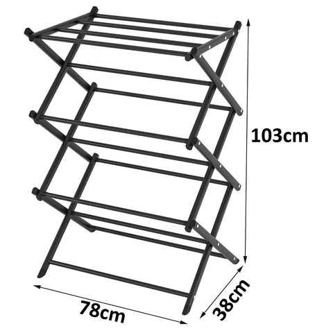 KRISHYAM® 3 Tier Foldable Clothes Drying Stand for Home, Multi-Level Metal Laundry Drying Rack with Multiple Hanging Rods, Space-Saving Clothes Rack for Balcony & Indoor Use, 78 x 38 x 103 cm, White & Black
