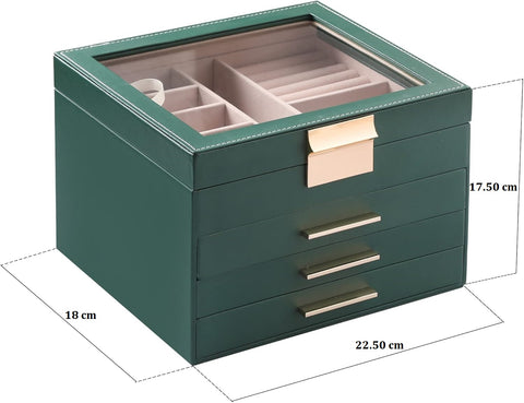 KriShyam ® Clear Lid Jewelry Box,4 Layers Jewelry Organizer with 3 Drawers Large Multi-Functional Jewelry Storage Box for Necklace Earrings Bracelets Rings Vanity Box