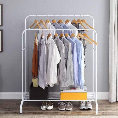KriShyam®  Double Pole Hanger Garment Rack Freestanding Hanger Double Rods Multi-Functional Bedroom Clothing Rack (Hanger) White