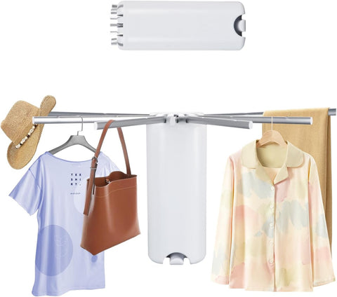 Krishyam® Foldable Clothes Drying Rack, Fan-Shaped, Tripod Stand, 360° Rotation, Wooden Poles, Foot Buckle, Indoor/Outdoor Use. (7 STICK, BLACK WOODEN)