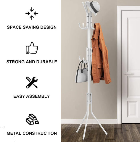 KriShyam® Coat Rack with 12 Hooks, 5.6ft Metal coat rack freestanding,Cloth stand Coat Tree Hats Hanger Holder for Purse, Scarf Rack, Jacket, Umbrella Tree Stand