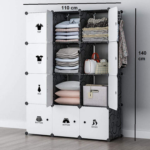 KriShyam ® 12 Door Plastic Sheet Wardrobe Storage Rack Closest Organizer for Clothes Kids Living Room Bedroom Small Accessories/bookcase/toys