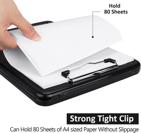 KriShyam® A4 Clipboard with Storage,Storage Clipboard with Clip,Slim Lightweight Plastic Study Writing Pad Foldable with Pen Holder & Document Compartment (Black, white, Pink)