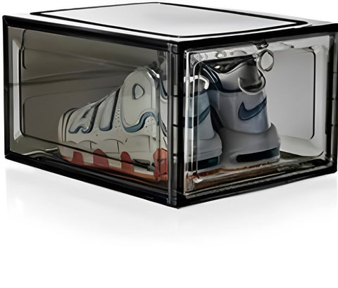 KRISHYAM® Drop Front Shoe Box with Clear Door,1 pack Plastic Shoe Boxes Stackable,Thicken & Sturdy Organizer Containers For Sneakers,Fit up to US Size 12(13.5”x 10.5”x 7.4”) (Set of 1, Black,White