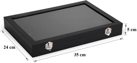 KriShyam® Fabric Glass Jewelry Ring Display Box Tray Holder Storage Box Organizer Display Storage Showcase Holder Organizer, Fabric Glass Tray Holder Storage Box Organizer (Black)