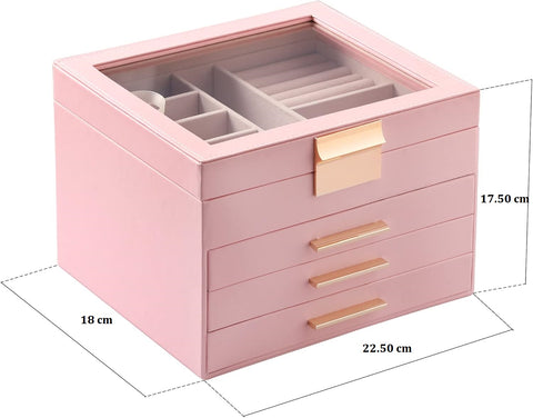 KriShyam ® Clear Lid Jewelry Box,4 Layers Jewelry Organizer with 3 Drawers Large Multi-Functional Jewelry Storage Box for Necklace Earrings Bracelets Rings Vanity Box