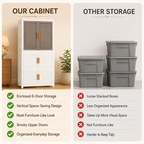 KRISHYAM® 3-Tier Plastic Storage Cabinet with 1 Door Smoky Translucent Upper Doors, Multipurpose Clothes Organizer for Bedroom, Kids Room & Home, 127 x 69 x 35 cm, White Grey