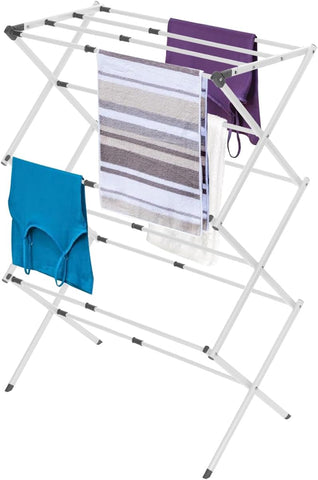 KRISHYAM® 3 Tier Expandable Foldable Clothes Drying Stand for Home, Telescopic Metal Laundry Drying Rack with Adjustable 40–70 cm Width, Multiple Drying Rods & Non-Slip Feet for Balcony & Indoor Use, White