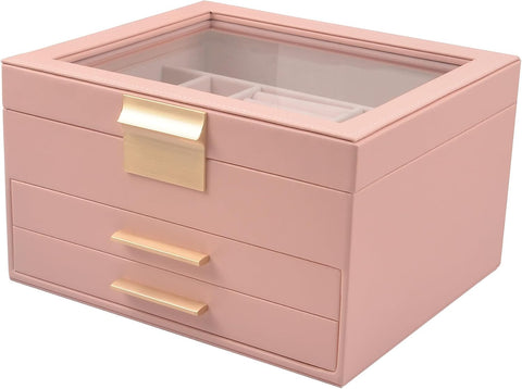 Krishyam® Clear Lid Jewelry Box,3 Layers Jewelry Organizer with 2 Drawers Large Multi-Functional Jewelry Storage Box for Necklace Earrings Bracelets Rings