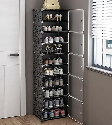 Krishyam® Portable Shoe Rack Organizer, Plastic Cube Storage 20 Pair Tower 10 Steps Plastic Shoe Rack (10 Shelves, DIY(Do-It-Yourself))