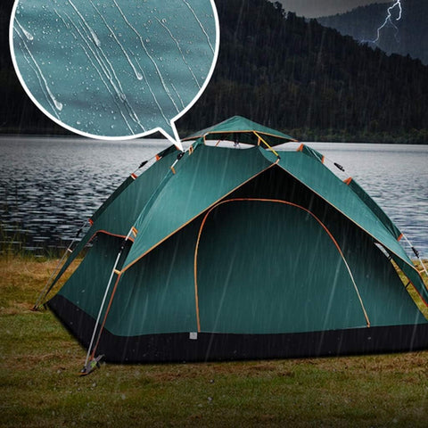 KRISHYAM® Automatic Camping Tent for 3-4 Person, Double Door Waterproof 3000mm Dome Tent with Anti-UV Protection, 210D Oxford Fabric, Portable Wind-Resistant Family Tent for Camping, Hiking, Beach & Travel