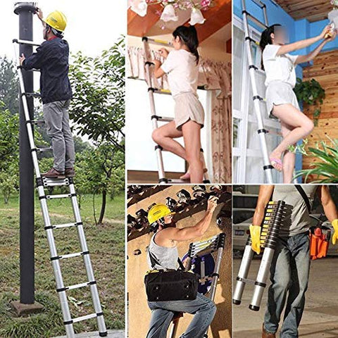 KRISHYAM® Telescoping Telescopic Extension Ladder 20.5 FT/6.2m Aluminum Alloy Extendable Lightweight Ladder Steps Safety for Roofing Business, Household Use, Outdoor Work, 330 lbs Capacity