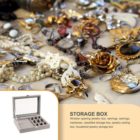 KriShyam® Jewelry Boxes with Glass Lids, 9 Grids Jewelry Storage Organizer Jewelry Box Women Travel Jewelry Box, Necklace Earrings Ring Jewelry Box, Clear Jewelry Storage Box