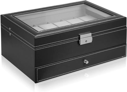KriShyam® Men and Women Watch Box/Watch Case/Organizer/Storage box(Double Layer (12 slot watch + jewelry organizer)