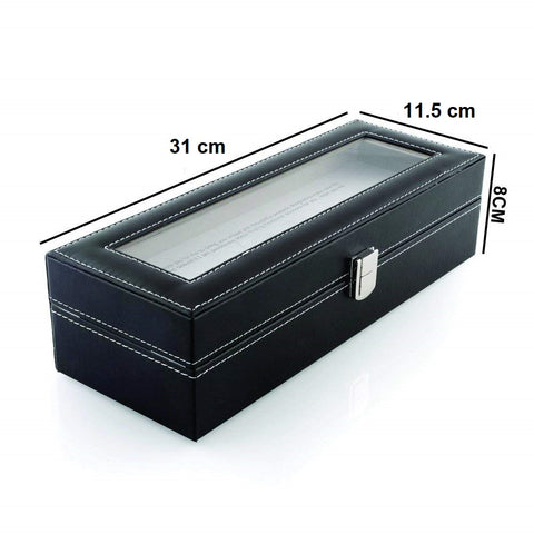 KriShyam® Wrist Watch Storage Box Display Case Organizer of Faux Leather Finish with Glass Window 6 Slot 30x8x11 cm