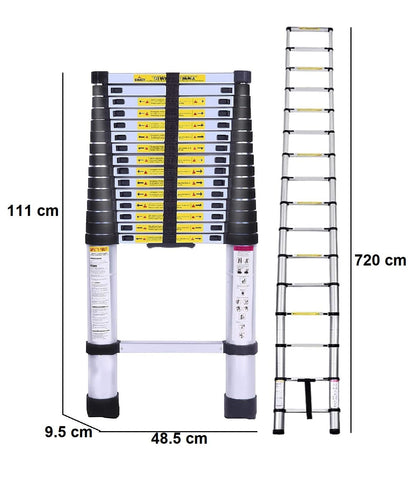 KRISHYAM® Telescoping Telescopic Extension Ladder 23.5 FT/7.2m Aluminum Alloy Extendable Lightweight Ladder Steps Safety for Roofing Business, Household Use, Outdoor Work, 330 lbs Capacity