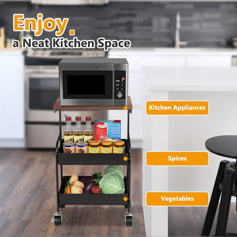 KriShyam ®Rolling Storage Organizer with Wooden Tabletop, Metal Utility, Lockable Wheels for Kitchen, Office, Bedroom (2-Layer Square with Wooden Top)