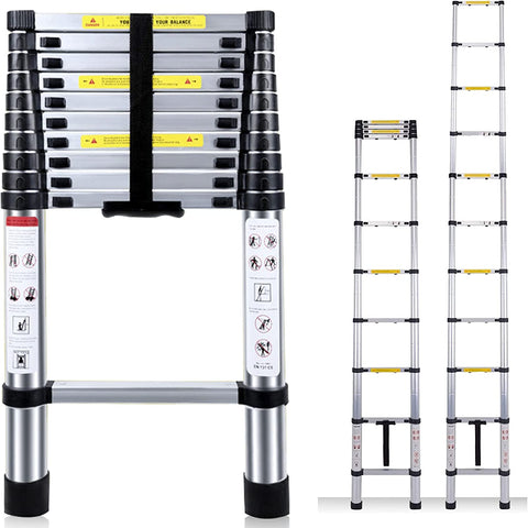 KriShyam® Portable Ultra-Stable Aluminium Folding Compactor Household and Outdoor Purpose, Large, 11-Steps Telescopic Ladder 3.2 Meter (10.5 Feet)
