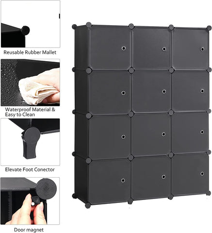 KriShyam ® 12 Door Plastic Sheet Wardrobe Storage Rack Closest Organizer for Clothes Kids Living Room Bedroom Small Accessories/bookcase/toys