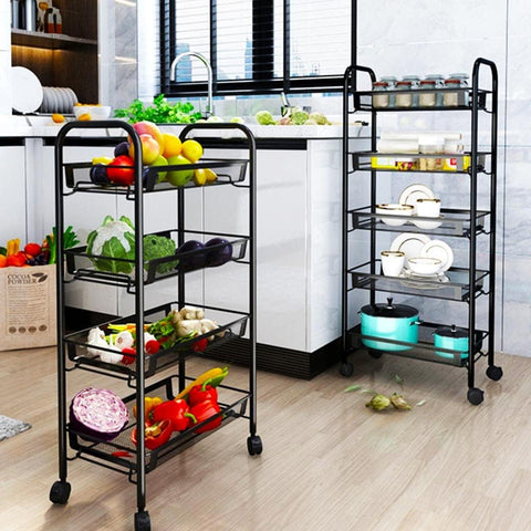 KriShyam ® Rolling Storage Organizer with Wooden Tabletop, Metal Utility, Lockable Wheels for Kitchen, Office, Bedroom (4-Layer Rectangular)