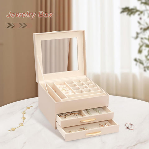 Krishyam® Clear Lid Jewelry Box,3 Layers Jewelry Organizer with 2 Drawers Large Multi-Functional Jewelry Storage Box for Necklace Earrings Bracelets Rings