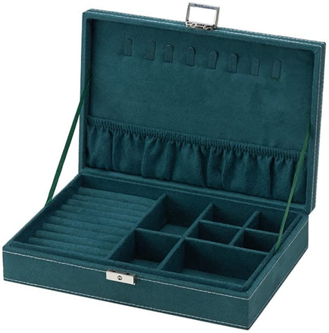 KriShyam® மல்டி-ஃபங்க்ஸ்னல் போர்ட்டபிள் ஜூவல்லரி பாக்ஸ் வெல்வெட் நெக்லஸ் காதணி வளையம் வளையல் நகை பெட்டி ஹோல்டர் ஆர்கனைசர் பெரிய கொள்ளளவு (நிறம்: பச்சை)