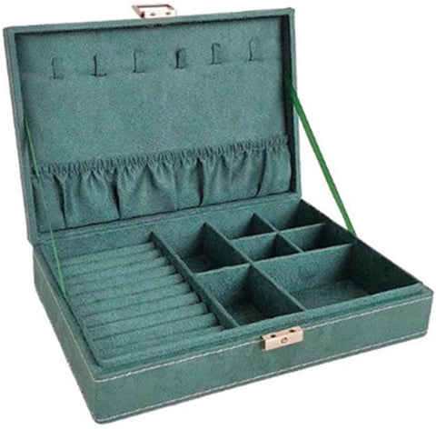 KRISHYAM® Velvet Jewelry Box Organizer for Women, Large Capacity Jewellery Storage Case for Necklace, Earrings, Rings & Bracelets, Multi-Functional Portable Jewelry Holder Gift Box, Green