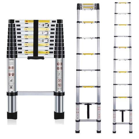 KriShyam® Portable Ultra-Stable Aluminium Folding Compactor Household and Outdoor Purpose, Large, 11-Steps Telescopic Ladder 3.2 Meter (10.5 Feet)