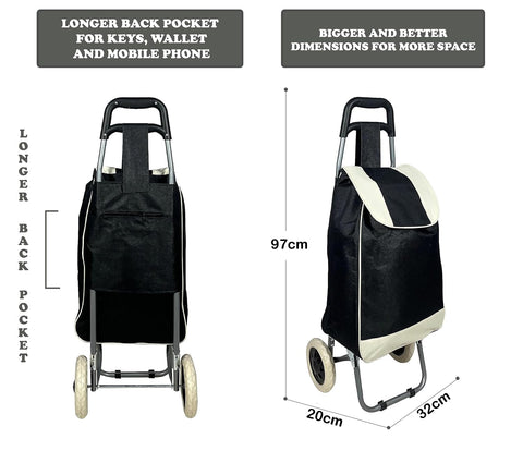 KriShyam® Folding Essential Shopping Trolley-Luggage-Bag-with-2 wheels (Navy Blue & Black )