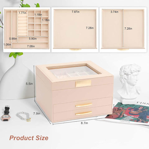 Krishyam® Clear Lid Jewelry Box,3 Layers Jewelry Organizer with 2 Drawers Large Multi-Functional Jewelry Storage Box for Necklace Earrings Bracelets Rings
